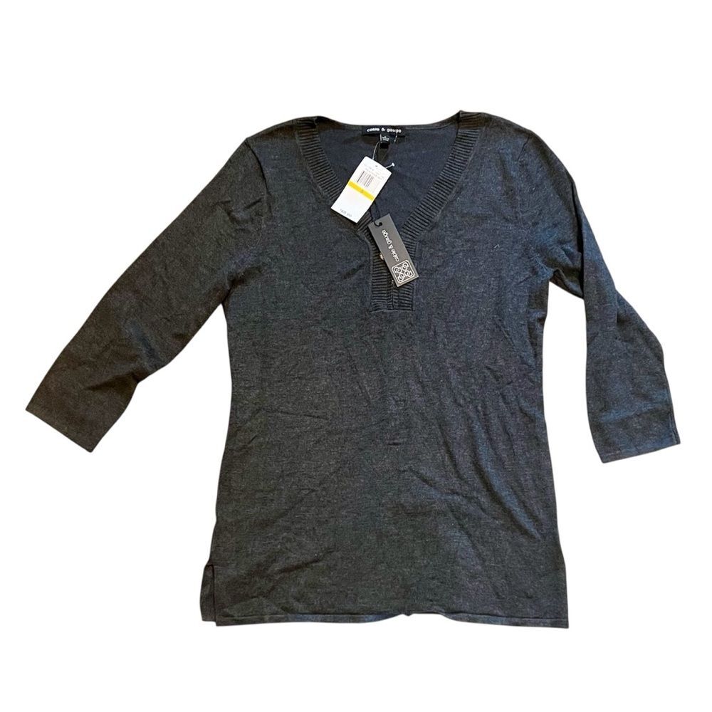 NWT Cable & Gauge Charcoal V-Neck Top 3/4 sleeves Size S